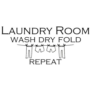 Decal Wall Sticker Laundry Room Wash Dry Fold Repeat Quote, Black
