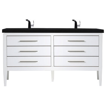 Grace 60" Double Bathroom Vanity Set with Black Sink, White With Black Trim