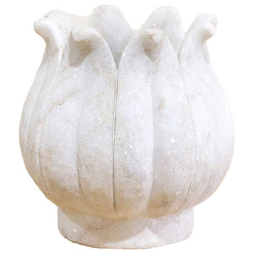 Carved White Marble Lotus Vase-Bagh