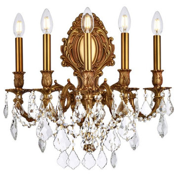 Elegant 9605W21FG/RC Monarch 5-Light French Gold Wall Sconce Clear