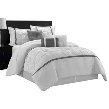 Elena 7 Piece Comforter Bedding Set, White, Queen
