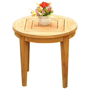 23.5" Outdoor Teak Stool, Round Side Table, End Table