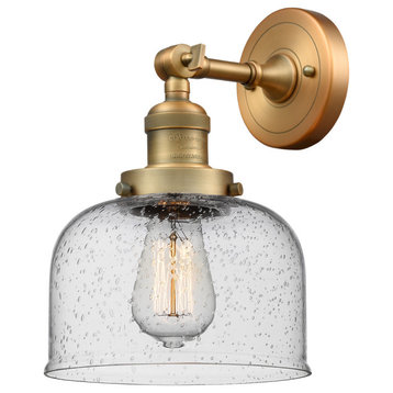 Large Bell 1-Light Sconce, Seedy Glass, Brushed Brass