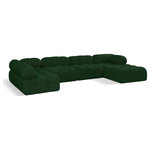 Meridian Furniture - Ames Boucle Fabric U-Shaped Modular Sectional, Green, 6-Piece: 3 Armless Chair, 2 Corner Chair, 1 Ottoman - A - Introduce a touch of modern sophistication to your living area with the exquisite Ames Boucle Fabric Sectional. With plush green boucle fabric and unique design, it will elevate the visual appeal of your living space. This elegant and captivating sectional can be mixed and matched with other pieces from the collection to create an endless array of stunning looks. So, get ready to transform your living area into an inviting and stylish haven with the Ames Boucle Fabric Sectional.