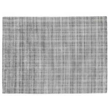 Fairbanks Hand Loomed Bamboo Silk and Cotton Gray/White Area Rug, 10'x14'