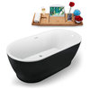 70" Black Freestanding Tub and Tray With Internal Drain, Oval Shaped