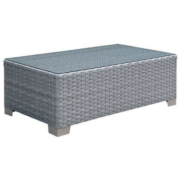 Furniture of America Condor Rattan Glass Top Patio Coffee Table in Gray
