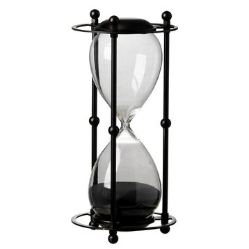 1 Hour Hourglass Sand Timer in Stand, 6"x13", Black Sand