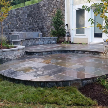 Outdoor Flagstone Patio with Multiple Retaining Walls