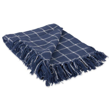 DII 60x50" Modern Cotton Checked Plaid Throw in French Blue/White