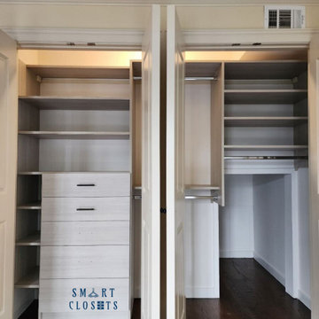 Master Walk In Closet in Sheer Beaty Finish Designed by Smart Closets