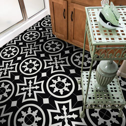 Moroccan Mosaic and Tile House - 8"x8" Ozod Handmade Cement Tile, Black/White, Set of 12 - Wall And Floor Tile