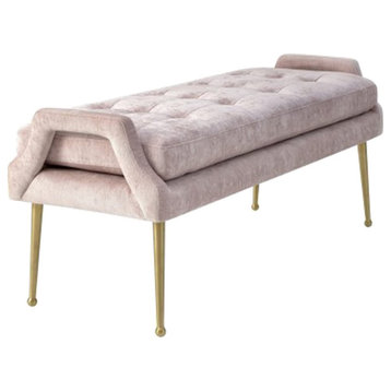 Modern Velvet Bench, Wood, Pink