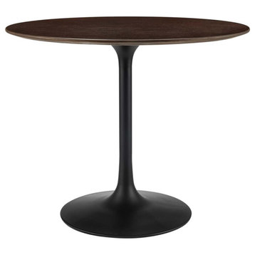 Modway Lippa 36" Round Modern Wood & Metal Dining Table in Cherry Walnut/Black