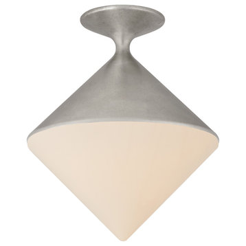 Sarnen Small Flush Mount in Burnished Silver Leaf with White Glass