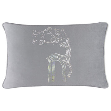 Sparkles Home Rhinestone Reindeer Pillow, Silver Velvet, 14x20