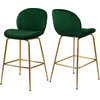 Paris Velvet Upholstered Counter Stool (Set of 2), Green, Gold Base