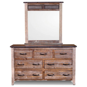 Addison Loft Solid Wood 7 Drawer Dresser, With Mirror