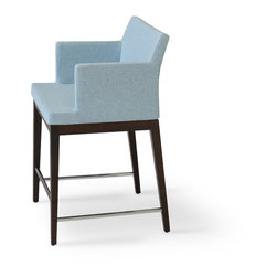 Soho Bar Wood Stool- Smoke Blue Camira Wool - Bar Stools And Counter Stools