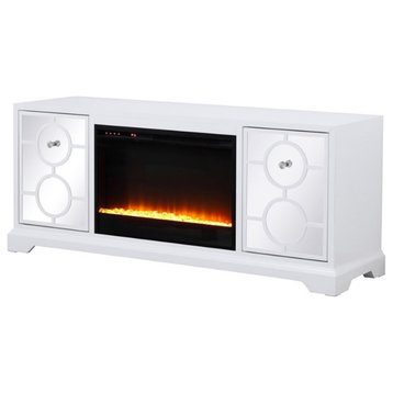 Elegant Decor Modern 60" Wood TV Stand with Crystal Fireplace in White
