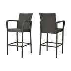 GDF Studio Dunedin Outdoor Gray Wicker Barstools, Set of 2