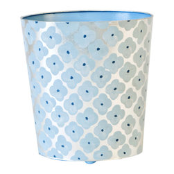 Worlds Away Oval Wastebasket Silver and Blue - Wastebaskets