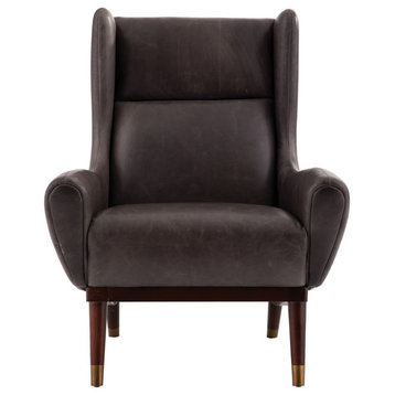 Ophelia Lounge Chair Graphite Leather Dark Walnut
