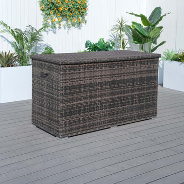 Max 264 Gallon Outdoor Wicker Storage Box, Water-Resistant Deck Bin for Garden