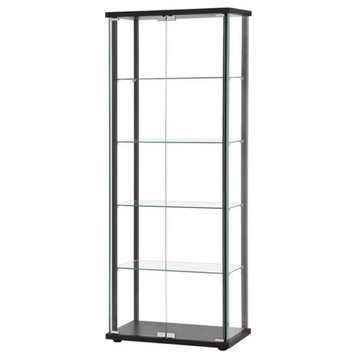 Bowery Hill 5 Shelf Contemporary Glass Wood Curio Cabinet in Black