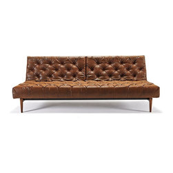 "Innovation" Oldschool Chesterfield Vintage Brown Sofa Bed / Dark Wood Legs - Sofas