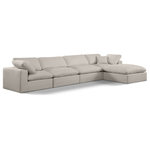 Meridian Furniture - Comfy Upholstered L-Shaped Modular Sectional, Beige, 5-Piece: 2 Armless Chair, 2 Corner Chair, 1 Ottoman, Linen Textured Fabric - Give your space a whole new look with this beige Comfy linen textured fabric sectional. This handsome sectional fits nicely with other items in the Comfy collection and is a versatile seating option designed for adaptability, comfort and style. Wrapped in rich beige durable linen textured fabric upholstery, this sectional offers a plush embrace of overstuffed down feather cushions, carefully crafted to deliver the highest level of comfort. The perfect seat for creating an oasis for relaxation, this sectional has thick foam surrounding its frame for added support and coziness.