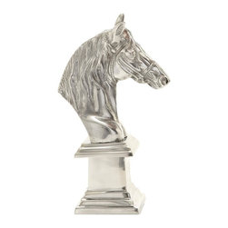 13 in. Elegant Horse Bust Decorative Figurine in Polished Aluminum - Decorative Objects And Figurines