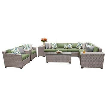 TK Classics Florence 11-Piece Patio Wicker Sofa Set in Green