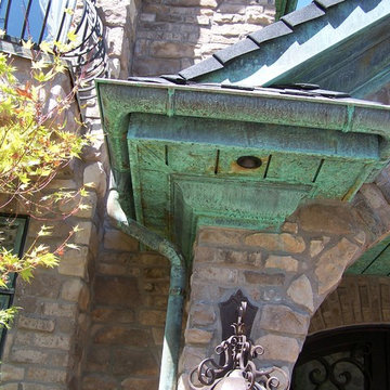 Patina copper gutter work