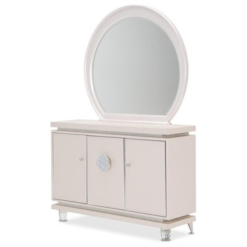AICO Michael Amini Glimmering Heights Upholstered Sideboard, With Mirror