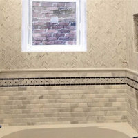 Carrara Marble Basketweave Listello Border Black Dots Polished 4x12, 1 sheet