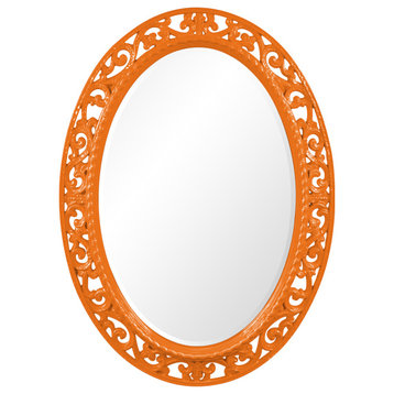 Suzanne Oval Mirror Custom Painted, Traditional, 30 X 38, Glossy Orange