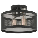 Livex Lighting - Livex Lighting Industro 2 Light Black, Brushed Nickel Accents Small Semi-Flush - The Industro collection has a clean, crisp look and contemporary appeal. This two-light small semi-flush has a black finish with brushed nickel finish accents and a sleek stainless steel mesh shade. Will adapt well in the hallway, bathroom, kitchen and bedroom tastefully elevating your style.