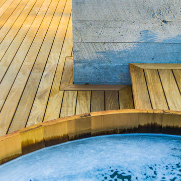 Round Cedar Spa, Ipe Deck and Concrete Seat Wall