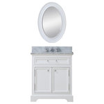 Water Creation - Derby White Bathroom Vanity, Pure White, 24" Wide, One Mirror, One Faucet - Add a touch of sophistication to your bathroom with the Derby Single Vanity which includes a beautiful faucet. Featuring an undermount oval-shaped ceramic sink and solid brass hardware, no detail was overlooked in the making of this piece. With a Carrara white marble countertop and multiple drawers and cupboards, this vanity offers ample storage while being stylish. This charming white-colored bathroom vanity combines innovative craftsmanship with a timeless design and is unmistakably sophisticated. Water Creation creates luxurious pieces that are classically inspired and detail-oriented.