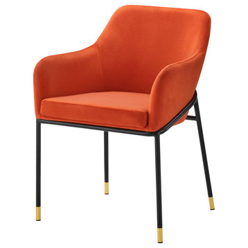 Dining Chair, Orange Black, Velvet, Modern, Mid Century Cafe Bistro Hospitality