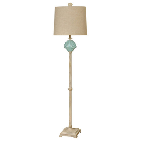 Ceramic Clamshell Floor Lamp With Natural Linen Drum Shade