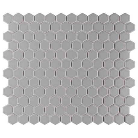 Metro Hex Matte Porcelain Mosaic Floor and Wall Tile, Matte Light Grey