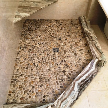 MASTER BATHROOM - Free Standing Tub / Crema Marfil Tile / White Reef Granite
