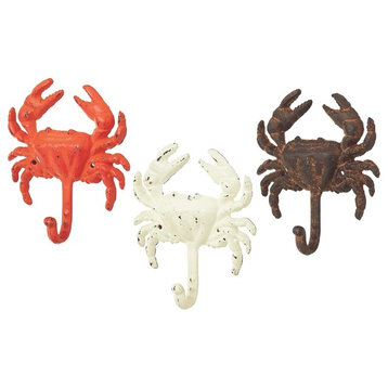 Crab Wall Hooks Set of 3 Painted Distressed Cast Iron Midwest CBK