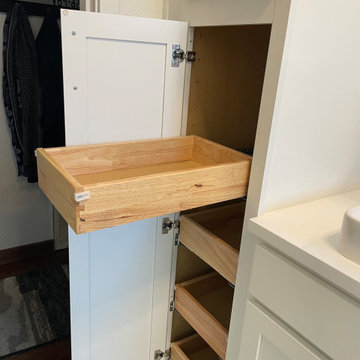 BATHROOM - Complete Remodel Tub-to-Shower White Cabinets, White Hex Floor