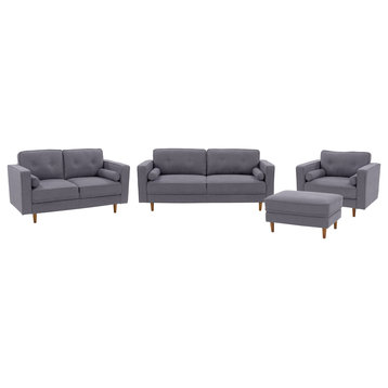CorLiving Mulberry Fabric Modern Sofa, Loveseat and Accent Chair Set -4pc, Grey