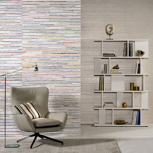 Inspiration for a medium sized modern study in Other with multi-coloured walls, lino flooring, no fireplace and a freestanding desk.