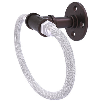 Pipeline Towel Ring with Stainless Steel Braided Ring, Antique Bronze