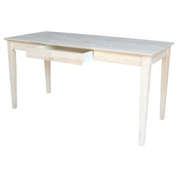 Traditional Desk, Tapered Legs and Rectangle Top With Storage Drawer, Unfinished